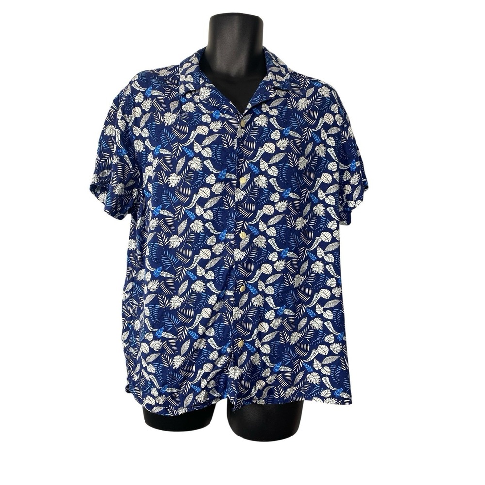 Banana Republic Standard-Fit Rayon Vacation Shirt Button Up Navy Floral Men's XL